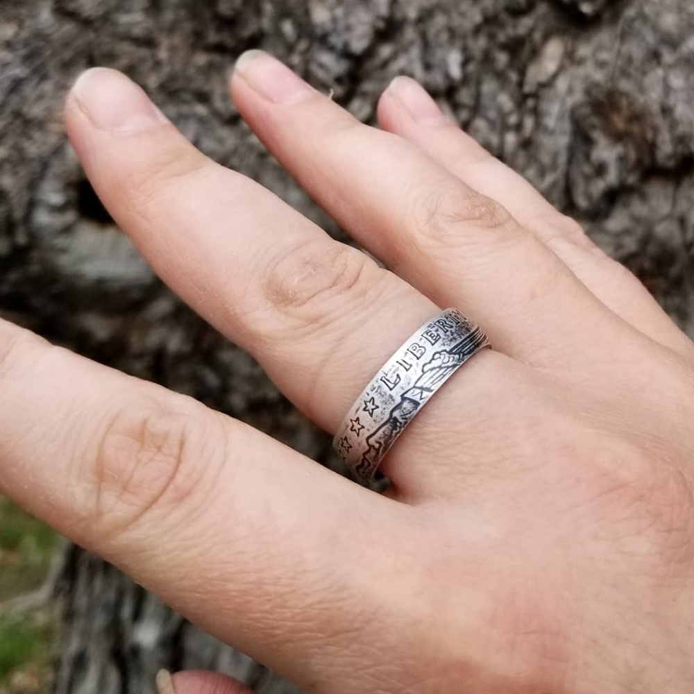 Fine Silver Incuse Indian Coin Ring